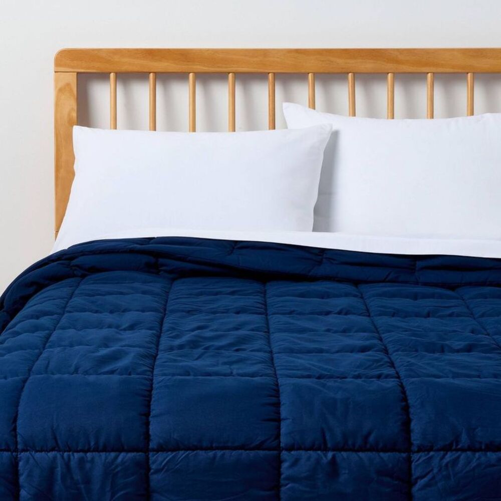 King Puffer Box Stitch Comforter Navy Blue - Room Essentials